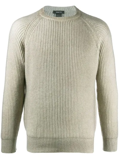 Avant Toi Crew Neck Ribbed Knit Jumper In Neutrals