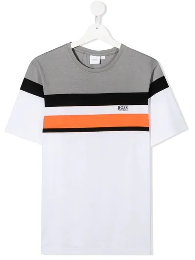 Hugo Boss Teen Colour-block Cotton T-shirt In White