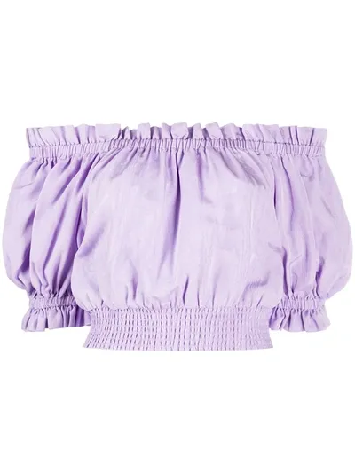 Alice And Olivia Ruched Short-sleeved Top In Purple