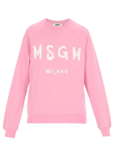 Msgm Sweatshirt With Brushed Logo Print In Pink & Purple