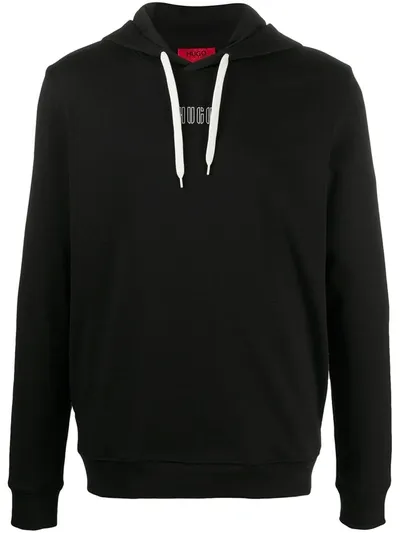 Hugo Logo Detail Hoodie In Black