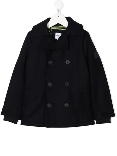 Hugo Boss Kids' Double Breasted Coat In Blue