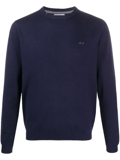 Sun 68 Embroidered Logo Crew Neck Jumper In Blue