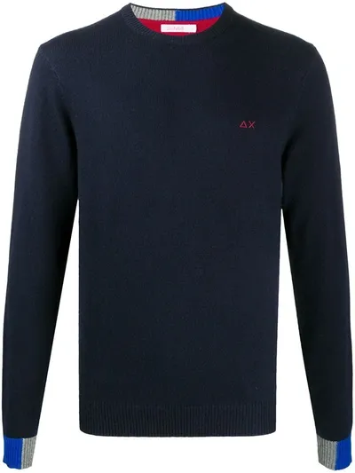 Sun 68 Embroidered Logo Crew Neck Jumper In Blue