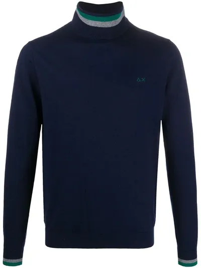 Sun 68 Embroidered Logo Roll-neck Jumper In Blue