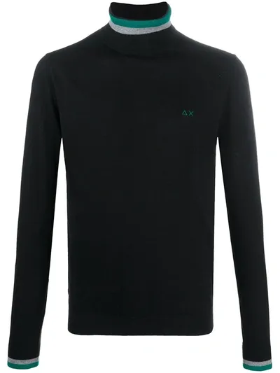 Sun 68 Embroidered Logo Roll-neck Jumper In Black