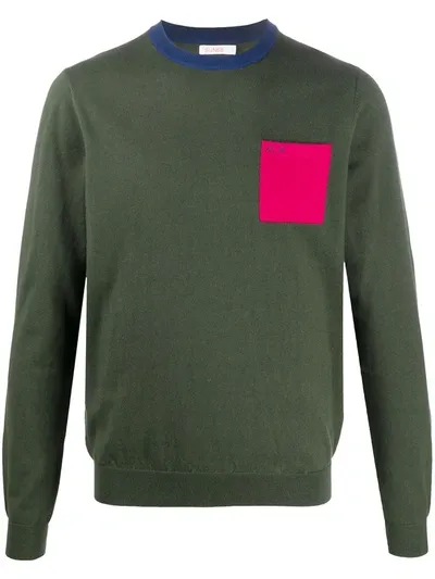 Sun 68 Contrast Pocket Crew Neck Jumper In Green