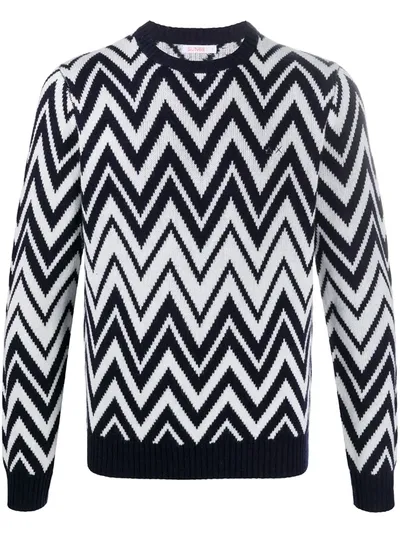 Sun 68 Wavy-pattern Crew Neck Jumper In Blue