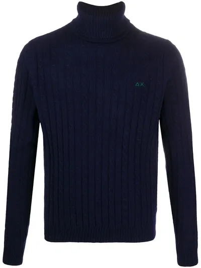 Sun 68 Cable-knit Roll-neck Jumper In Blue