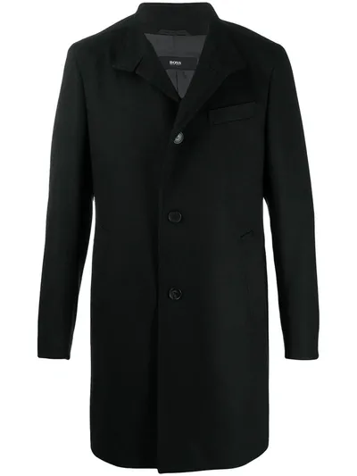 Hugo Boss Single-breasted Mid-length Coat In Black