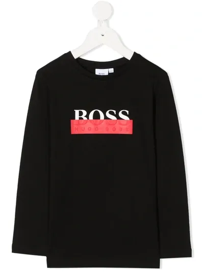 Hugo Boss Kids' Logo-print Long Sleeved T-shirt In Black