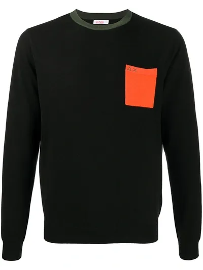 Sun 68 Logo Patch Colour-block Jumper In Black