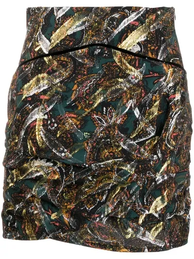 Pinko Mixed-print Mini Skirt In Green