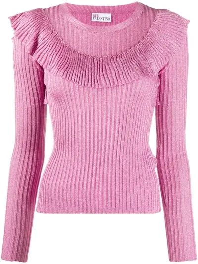 Red Valentino Ruffle Detail Knitted Jumper In Pink