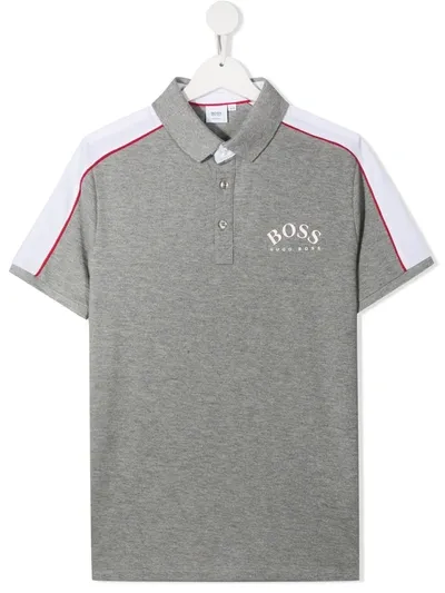 Hugo Boss Kids' Logo Print Polo Shirt In Grey