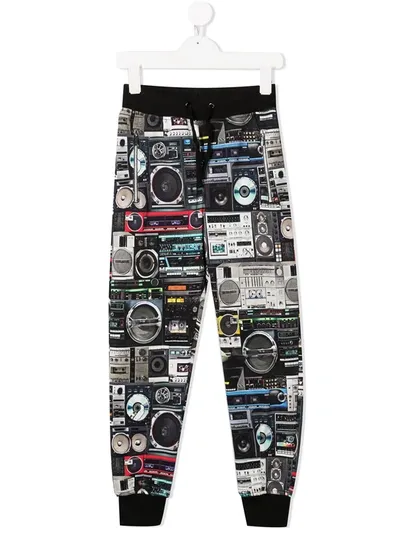 Moschino Teen Cassette Print Trousers In Black