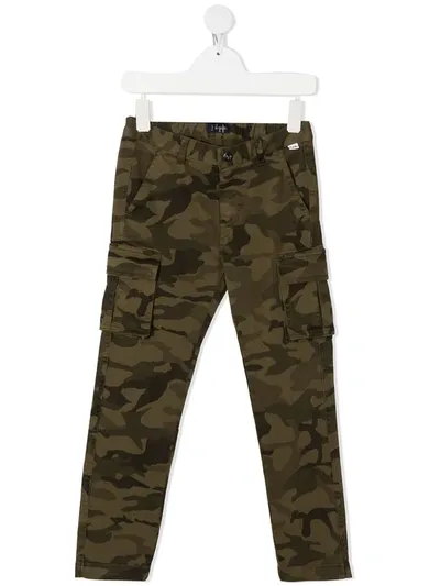 Il Gufo Kids' Camouflage Print Gabardine Cargo Pants In Military Green