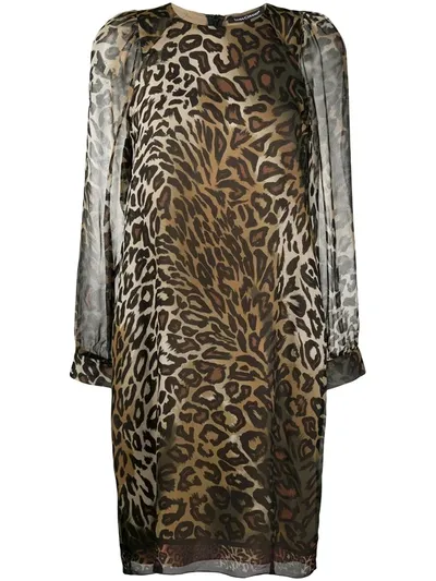 Luisa Cerano Leopard Print Sheer Dress In Brown