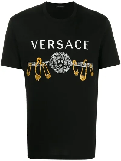 Versace Safety Pin Print T-shirt In Black