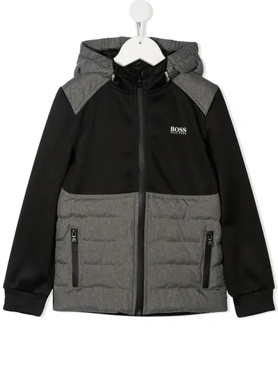 Hugo Boss Kids' Boss Bi-material Jacket With A Hood In Black