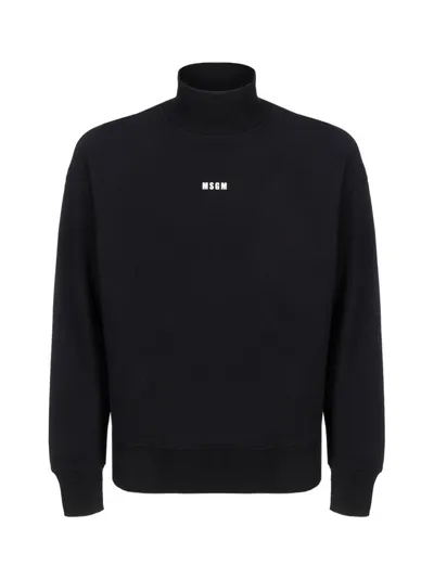 Msgm Roll-neck Logo Print Sweatshirt In Black