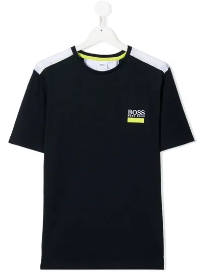 Hugo Boss Teen Logo Embroidered T-shirt In Blue