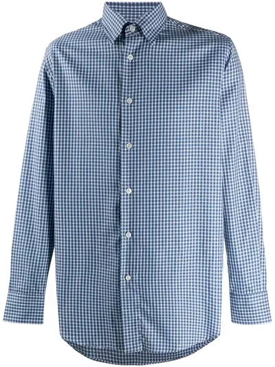 Brioni Plaid Print Shirt In Blue