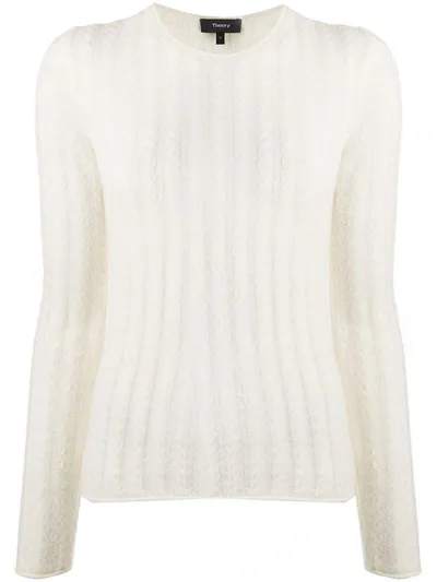 Theory Tiny Cable Shrunken Cashmere Sweater In White