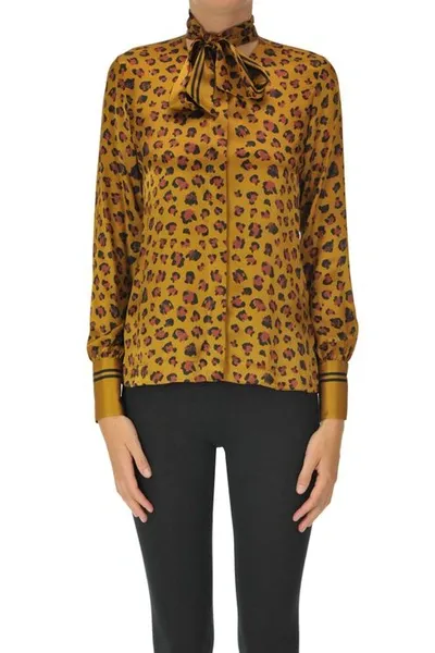 Caliban Animal Print Silk Shirt In Brown