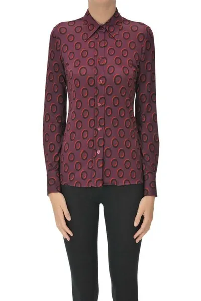 Caliban Optical Print Shirt In Burgundy