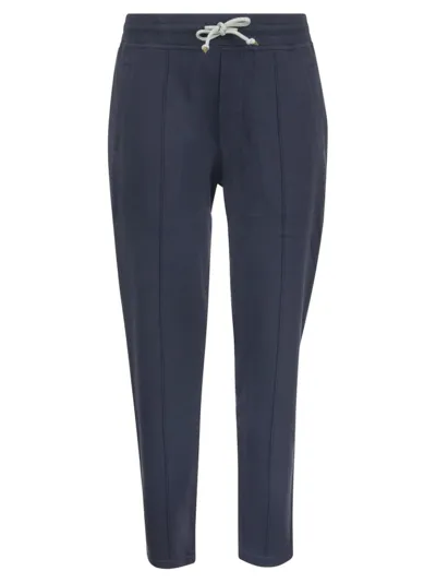 Brunello Cucinelli Drawstring Straight-leg Trousers In Blue