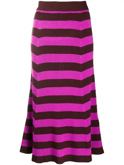 Msgm Striped Ribbed Mid-length Skirt In Purple