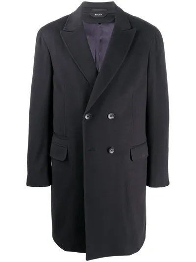 Z Zegna Classic Double Breasted Coat In Blue