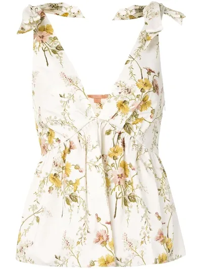 Brock Collection Floral Print Flared Blouse In White