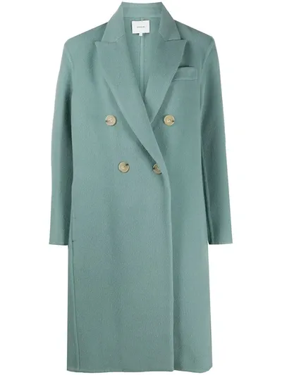 Vince Double Breasted Oversized Wool Blend Coat In Patina