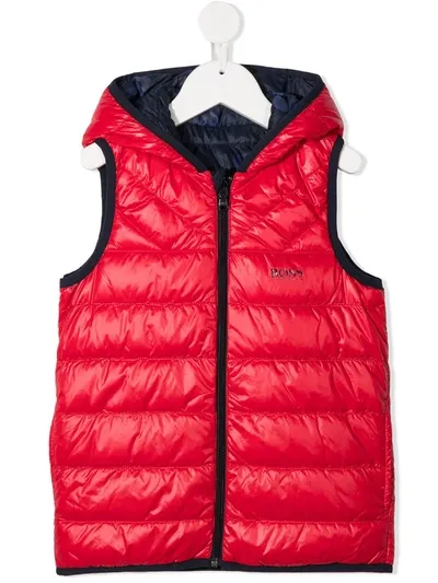 Hugo Boss Kids' Boss Red Logo Reversible Gilet In Blue