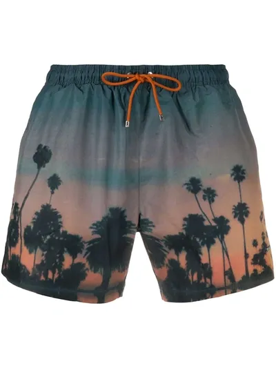 Hugo Boss Sunset-print Swim Shorts In Blue