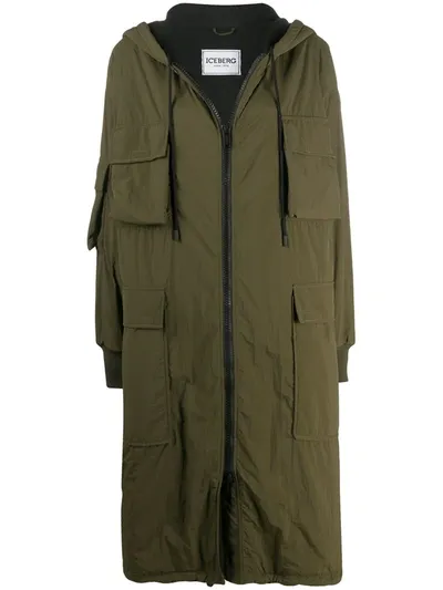 Iceberg Oversized Hooded Logo Coat In Green