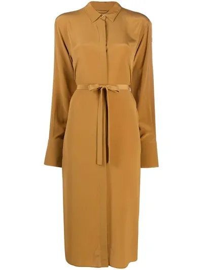 Joseph Dold Belted Crepe De Chine Midi Dress In Cognac