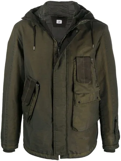 C.p. Company Drawstring Hood Cargo Parka In Green