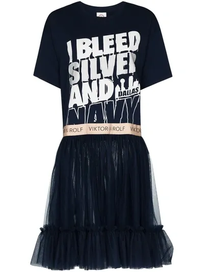 Viktor & Rolf Slogan Print Panelled Mini Dress In Blue