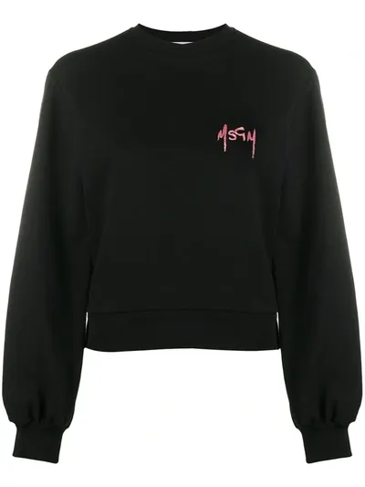 Msgm Logo Embroidered Sweatshirt In Black