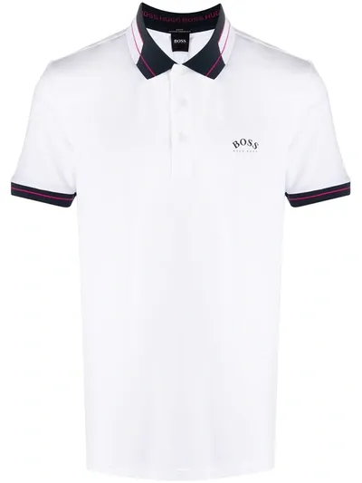 Hugo Boss Logo Print Polo Shirt In White