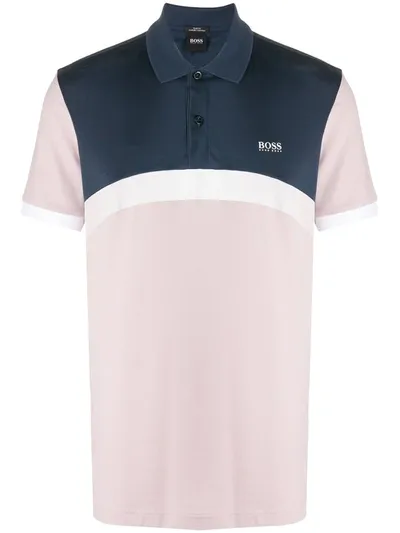 Hugo Boss Logo Print Stripe Polo Shirt In Pink