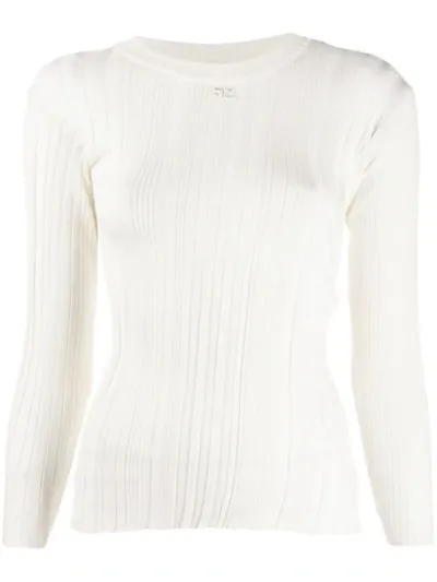 Courrèges Ribbed Knit Fitted Sweater In Neutrals