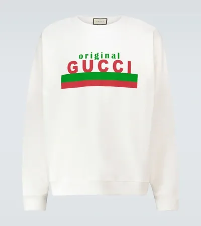 Gucci Logo Print Cotton Sweatshirt In White