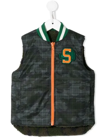 Stella Mccartney Kids' Varsity Camouflage Check Poly Gilet In Green