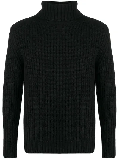 Incentive! Cashmere Chunky Rib Knit Roll Neck Cashmere Jumper In Black