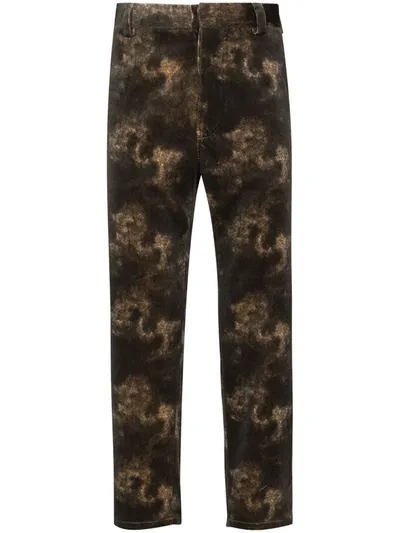 Ann Demeulemeester Bakst Printed Cotton Trousers In Brown