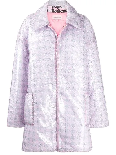 Natasha Zinko Oversized Sequinned Houndstooth Print Coat In Pink